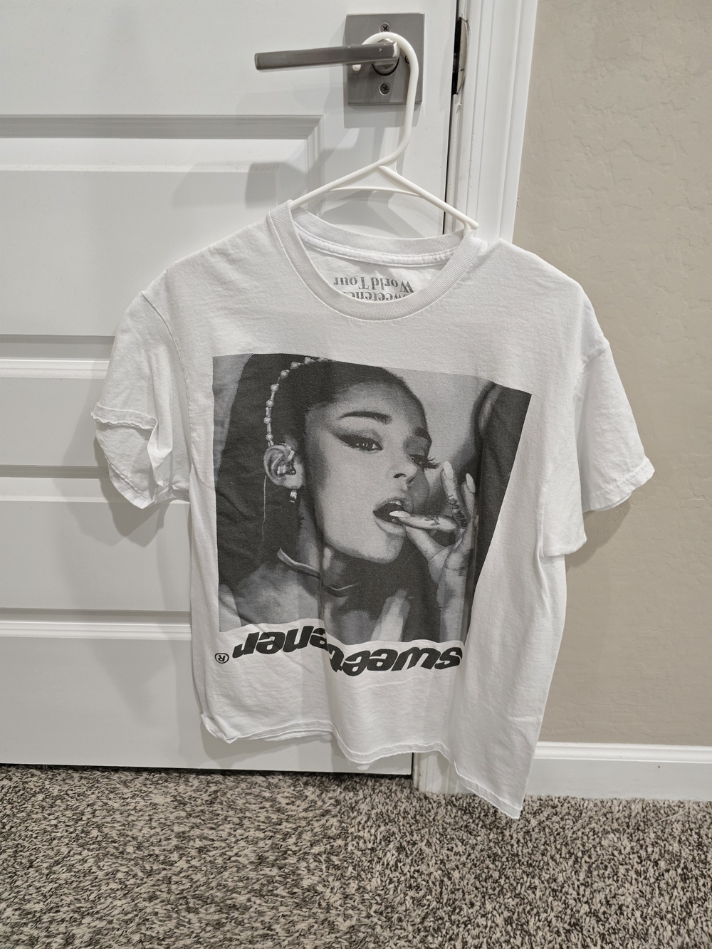 Ariana Grande White Graphic Short Sleeve Tee with Black Photo Print